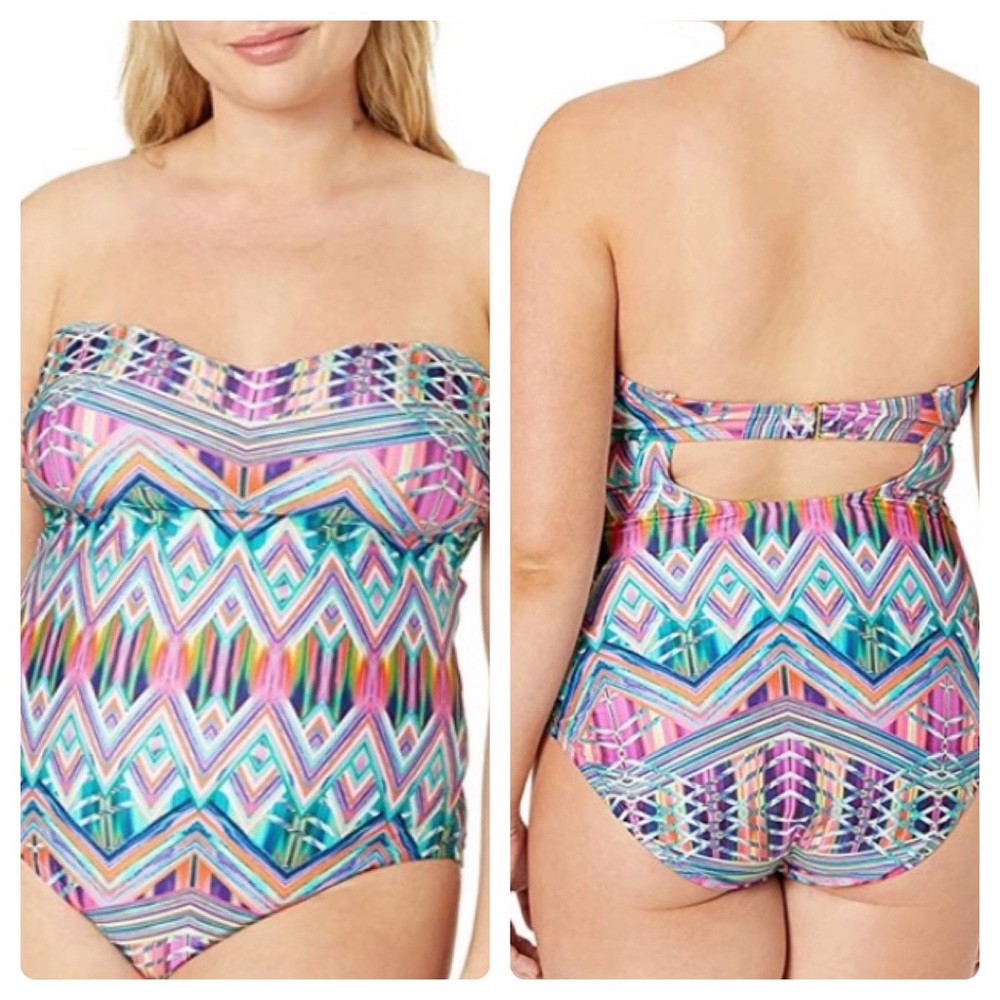 Reaction Kenneth Cole mosaic bandeau one piece swimsuit/D-DD cup size 1X 14W-16W
